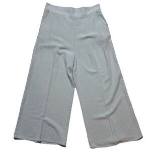 Women Linen Blend Wide Leg Crop Pants Stretch Waist Coastal Lounge Travel Chic